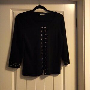 Black Open Cardigan with grommet detail